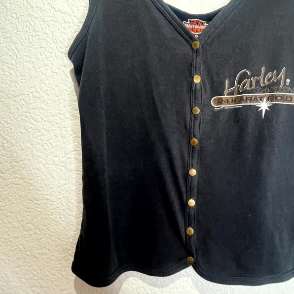 Vintage 1992 Harley Davidson Womens Tank Top Large Button Front Stratman Sturgis - Picture 4 of 13